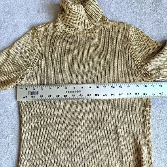Lauren by Ralph Lauren Petites Gold Metallic Knit Turtleneck Sweater - Picture 5 of 13